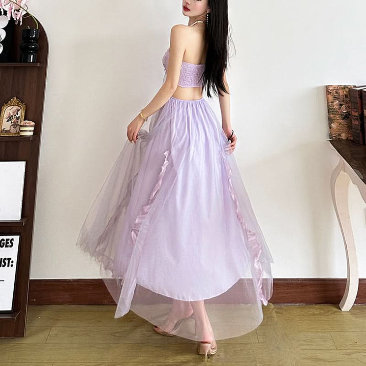 Sweetheart neck ruffle slit tube midi dress  | Festival Outfits Women-final-sale