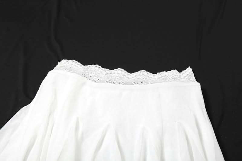 Lace hem A line mesh solid mini skirt  | Festival Outfits Women-final-sale