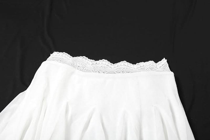 Lace hem A line mesh solid mini skirt  | Festival Outfits Women-final-sale