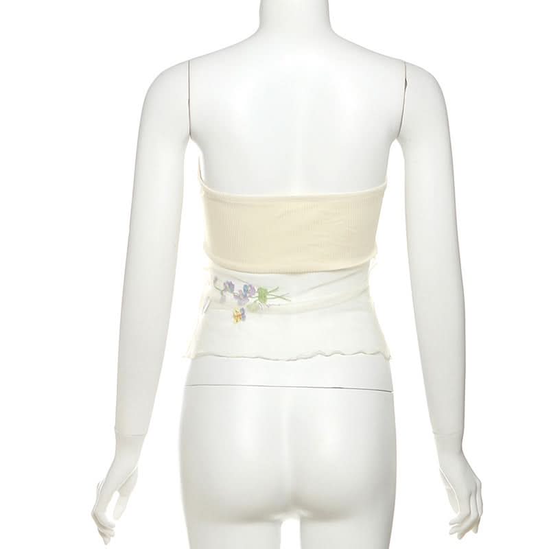 Beaded ruched mesh embroidery tube top  | Festival Outfits Women