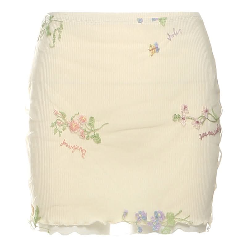 Ruffle embroidery contrast mini skirt  | Festival Outfits Women