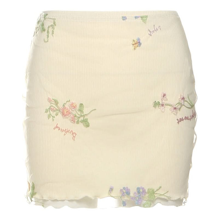 Ruffle embroidery contrast mini skirt  | Festival Outfits Women
