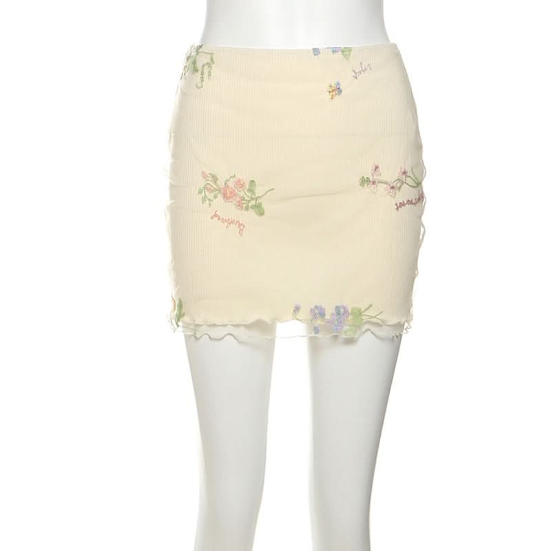 Ruffle embroidery contrast mini skirt  | Festival Outfits Women