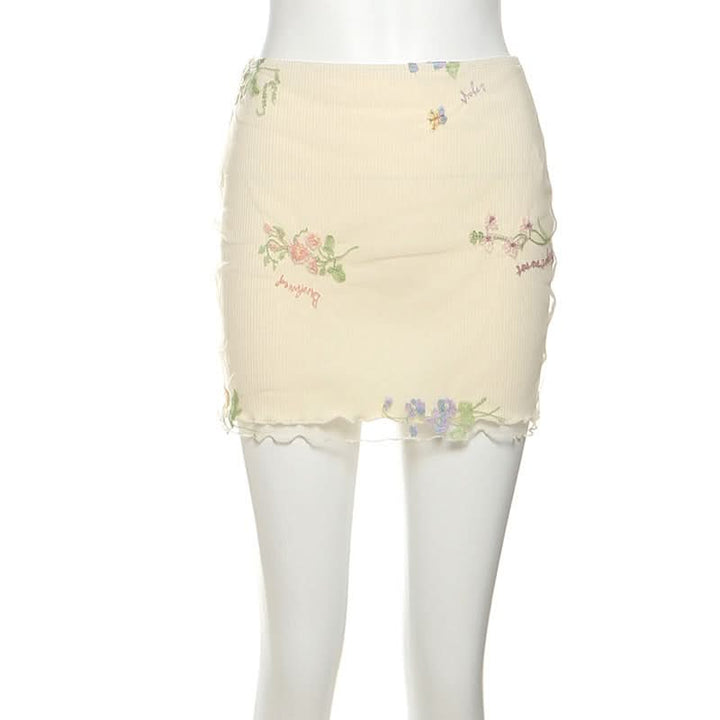 Ruffle embroidery contrast mini skirt  | Festival Outfits Women