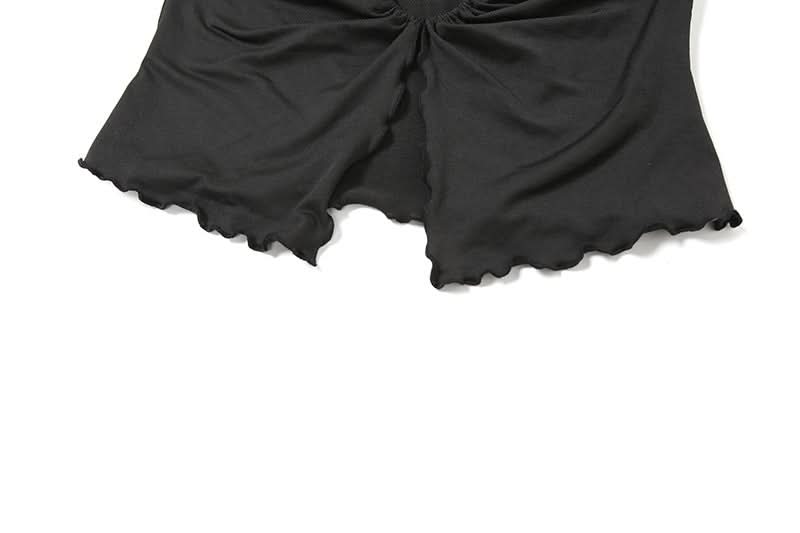 Hollow out ruffle halter self tie crop cut out top  | Festival Outfits Women-final-sale