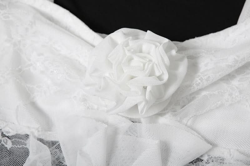 Ruffle flower applique lace v neck top  | Festival Outfits Women-final-sale