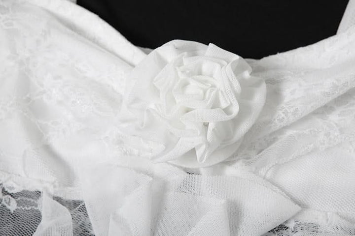 Ruffle flower applique lace v neck top  | Festival Outfits Women-final-sale