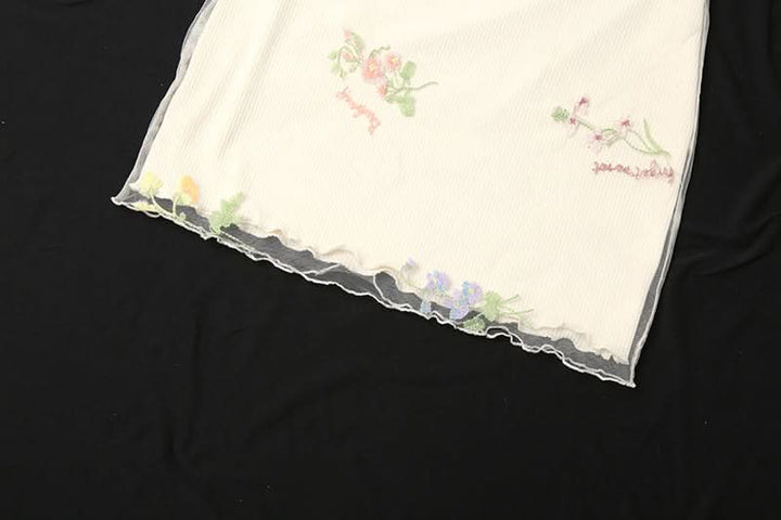 Ruffle embroidery contrast mini skirt  | Festival Outfits Women