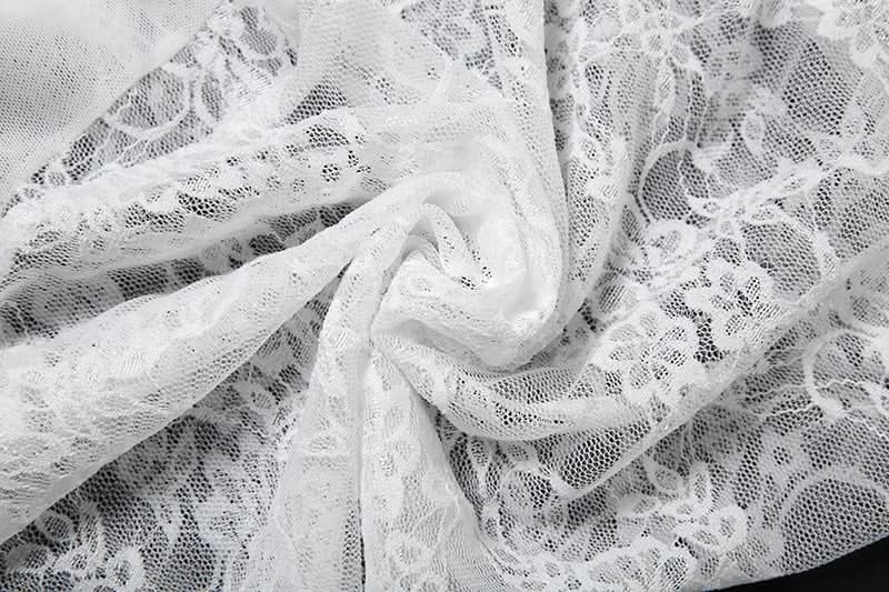 Ruffle flower applique lace v neck top  | Festival Outfits Women-final-sale