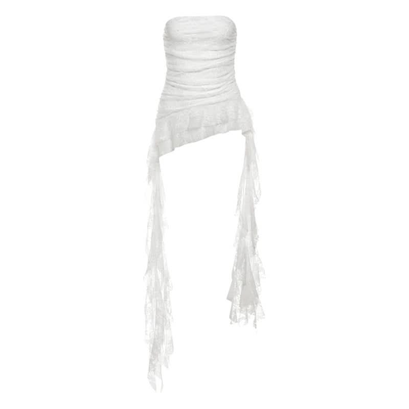 Ruched irregular lace backless tube top  | Festival Outfits Women-final-sale