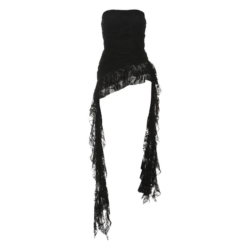 Ruched irregular lace backless tube top  | Festival Outfits Women-final-sale