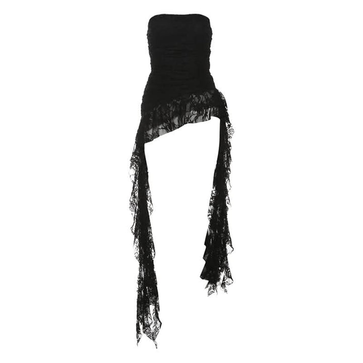 Ruched irregular lace backless tube top  | Festival Outfits Women-final-sale