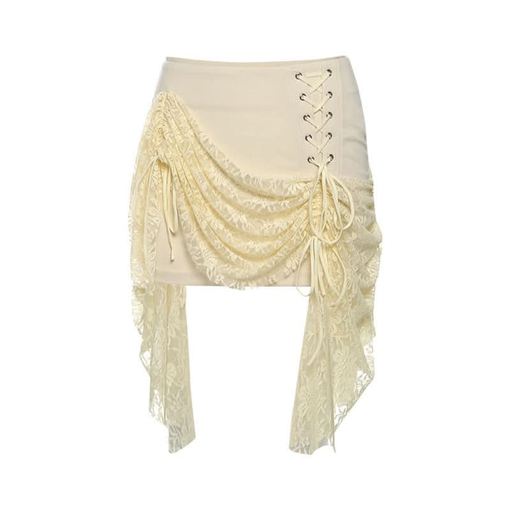 Lace up ruched lace irregular A line mini skirt  | Festival Outfits Women