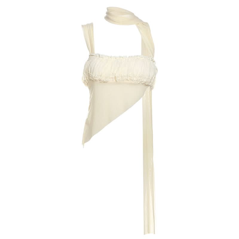 Ruched irregular square neck solid tank top  | Festival Outfits Women