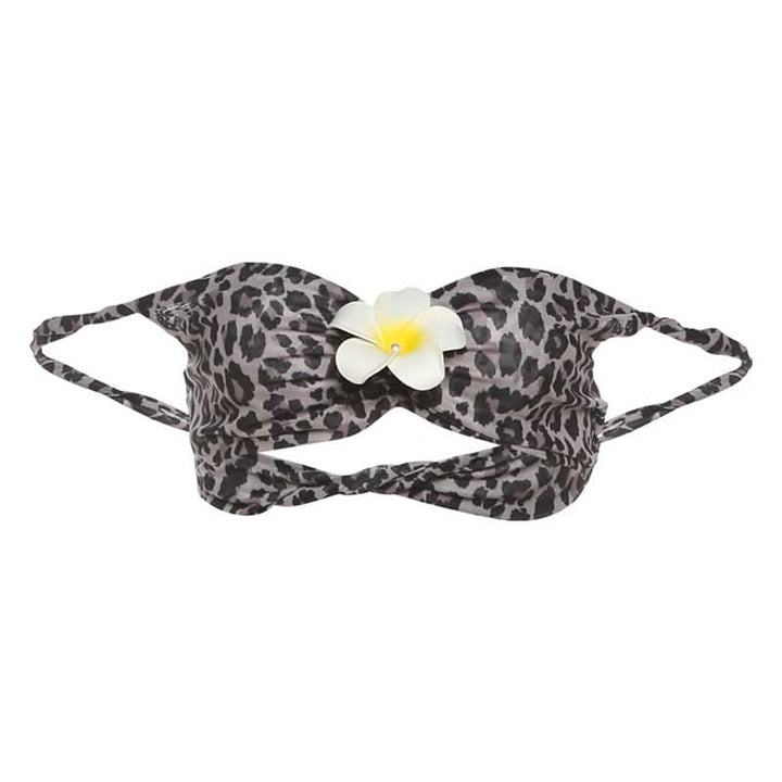 Leopard print flower applique off shoulder tube top  | Festival Outfits Women  | Cheetah Print Top
