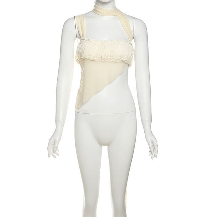 Ruched irregular square neck solid tank top  | Festival Outfits Women