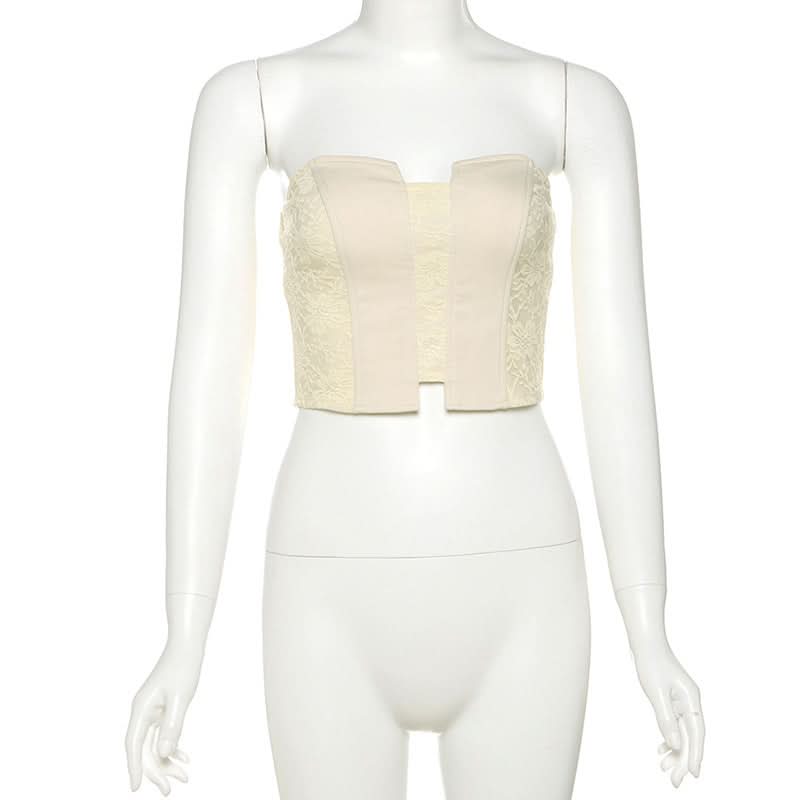 Notch neck lace backless solid tube top  | Festival Outfits Women