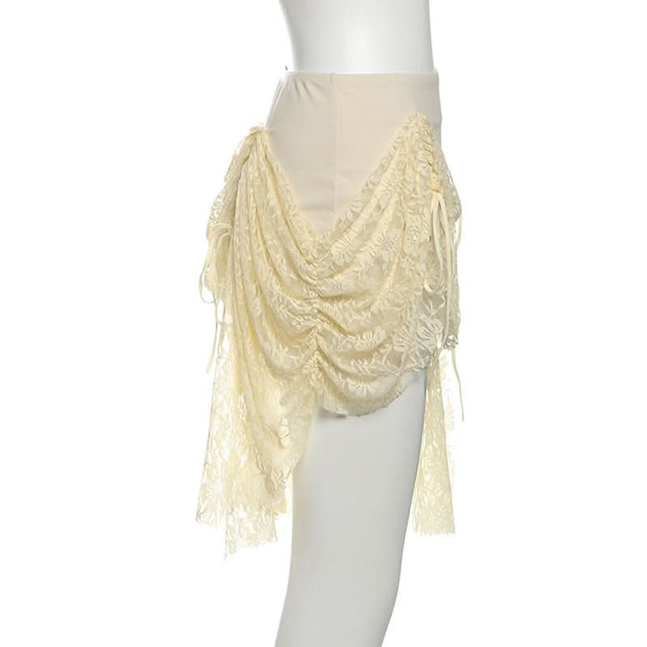 Lace up ruched lace irregular A line mini skirt  | Festival Outfits Women