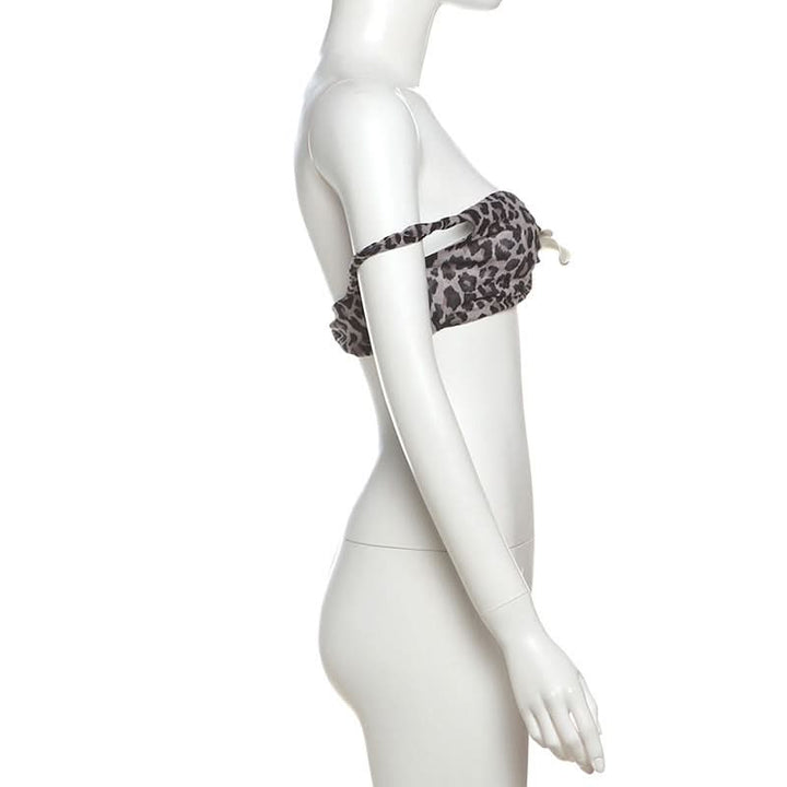 Leopard print flower applique off shoulder tube top  | Festival Outfits Women  | Cheetah Print Top