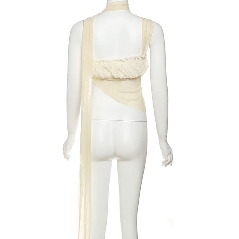 Ruched irregular square neck solid tank top  | Festival Outfits Women