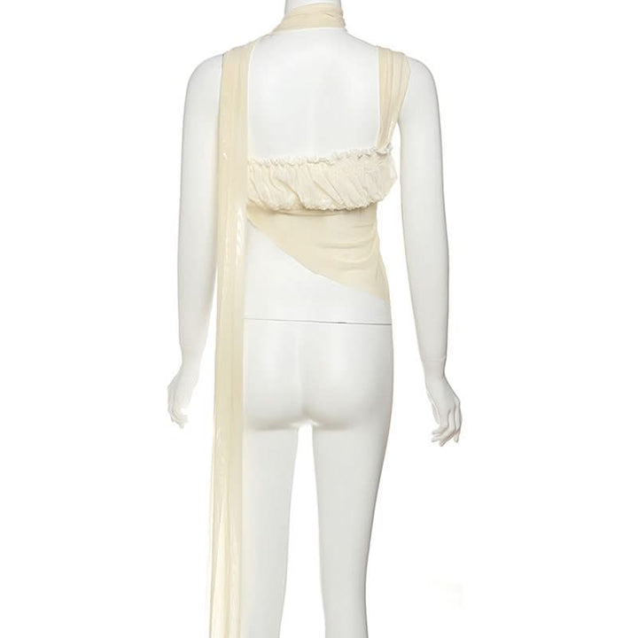 Ruched irregular square neck solid tank top  | Festival Outfits Women