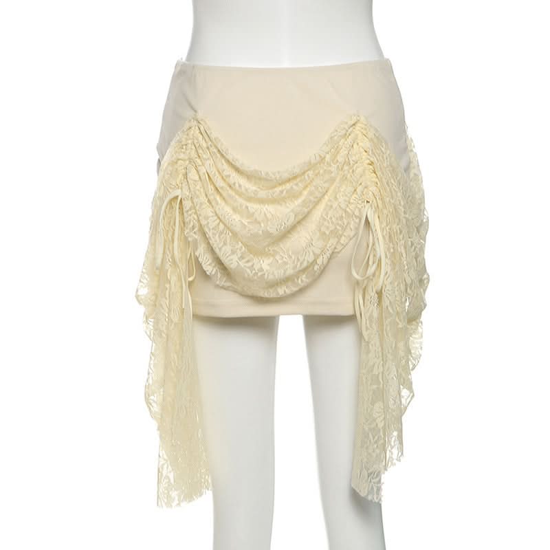 Lace up ruched lace irregular A line mini skirt  | Festival Outfits Women