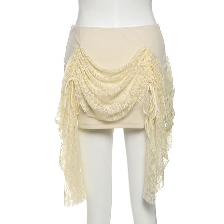 Lace up ruched lace irregular A line mini skirt  | Festival Outfits Women