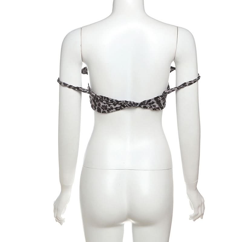 Leopard print flower applique off shoulder tube top  | Festival Outfits Women  | Cheetah Print Top