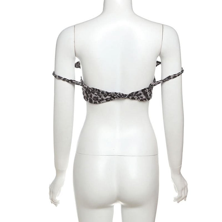 Leopard print flower applique off shoulder tube top  | Festival Outfits Women  | Cheetah Print Top