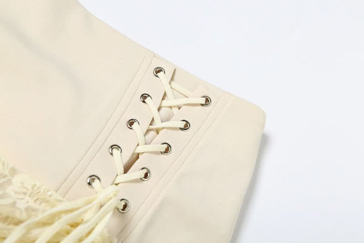 Lace up ruched lace irregular A line mini skirt  | Festival Outfits Women