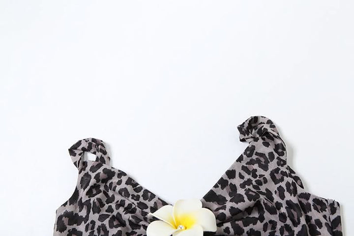 Leopard print flower applique off shoulder tube top  | Festival Outfits Women  | Cheetah Print Top