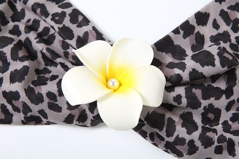 Leopard print flower applique off shoulder tube top  | Festival Outfits Women  | Cheetah Print Top