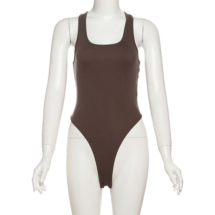 Button u neck solid tank bodysuit  | Festival Outfits Women