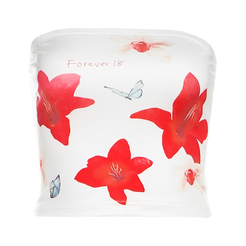 Flower print backless contrast tube top  | Festival Outfits Women