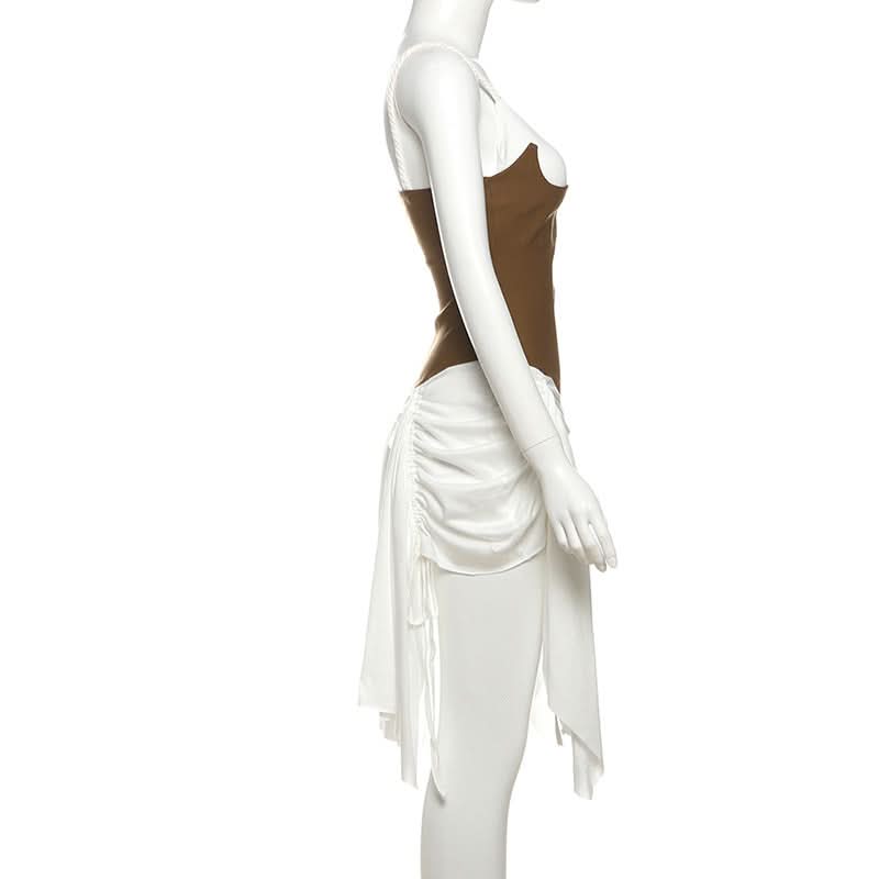 Ruched drawstring u neck cami mini dress  | Festival Outfits Women