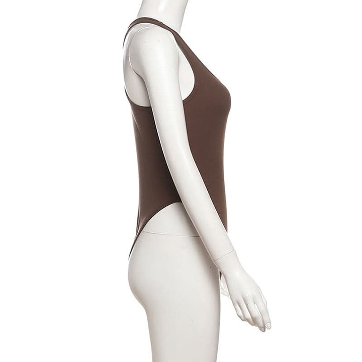 Button u neck solid tank bodysuit  | Festival Outfits Women
