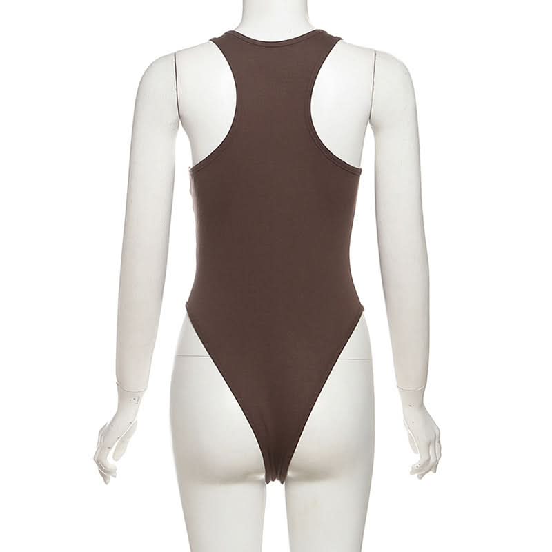 Button u neck solid tank bodysuit  | Festival Outfits Women