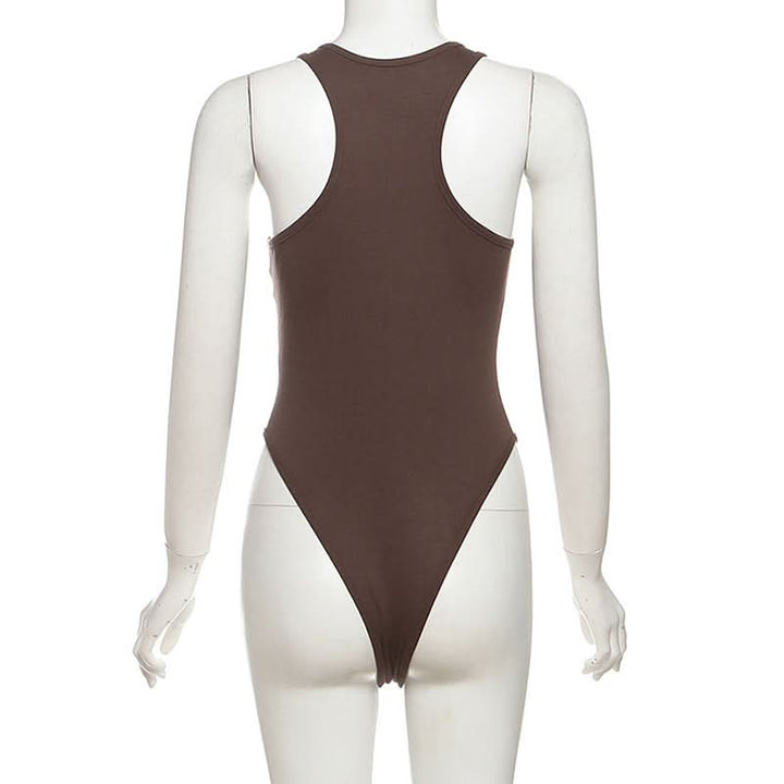 Button u neck solid tank bodysuit  | Festival Outfits Women