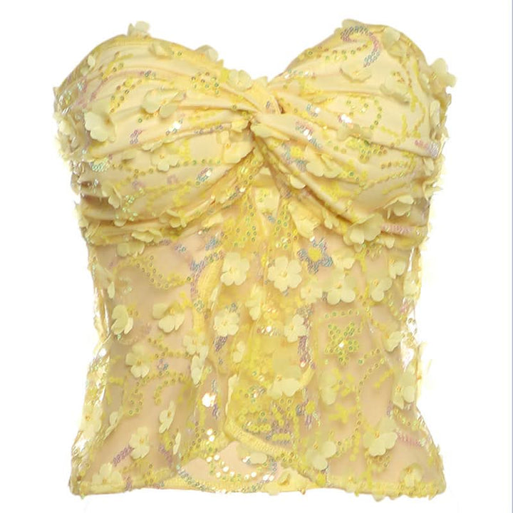 Glitter flower applique backless tube top  | Festival Outfits Women