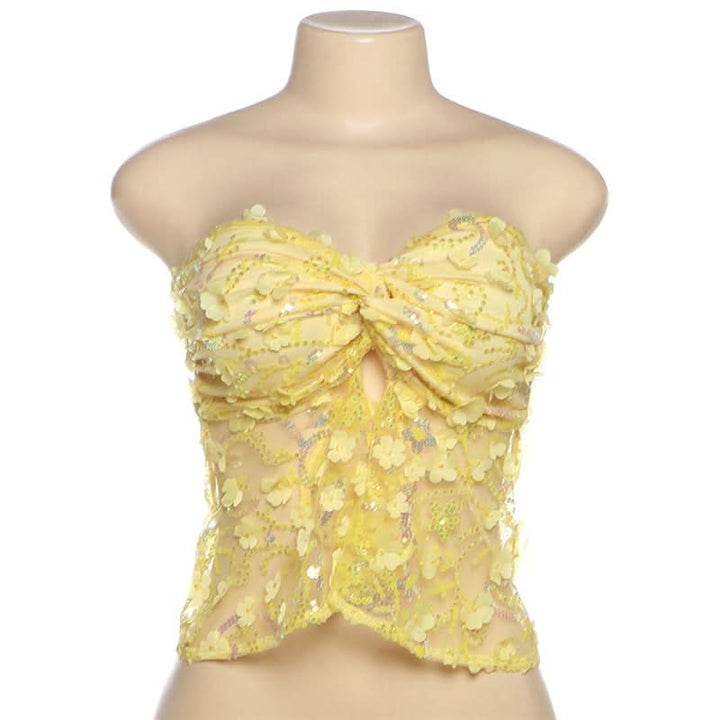 Glitter flower applique backless tube top  | Festival Outfits Women