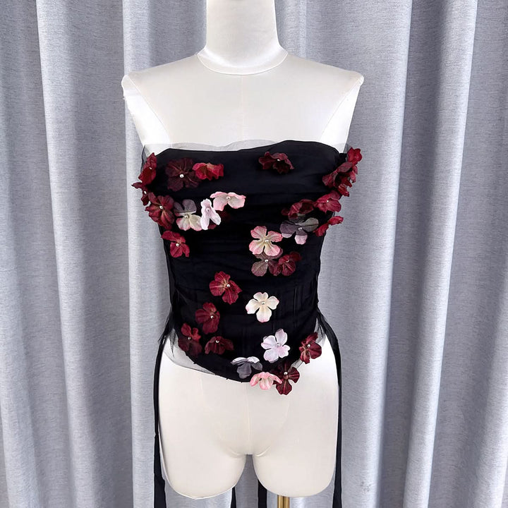 Flower applique backless corset tube top  | Festival Outfits Women