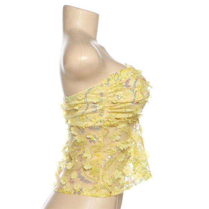 Glitter flower applique backless tube top  | Festival Outfits Women