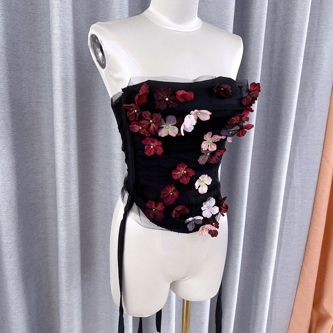 Flower applique backless corset tube top  | Festival Outfits Women