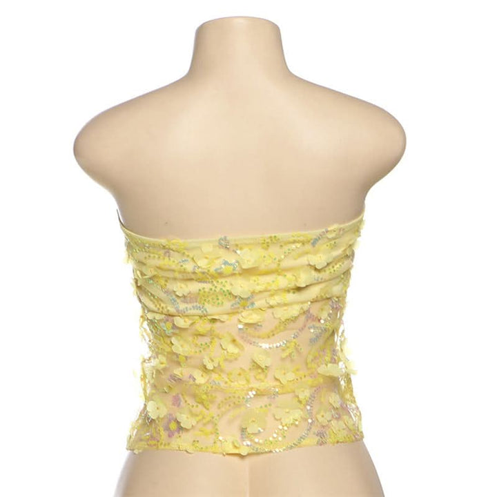Glitter flower applique backless tube top  | Festival Outfits Women