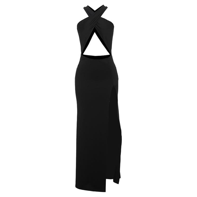 Hollow out cross front slit solid cut out maxi dress  | Festival Outfits Women