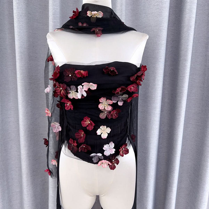 Flower applique backless corset tube top  | Festival Outfits Women