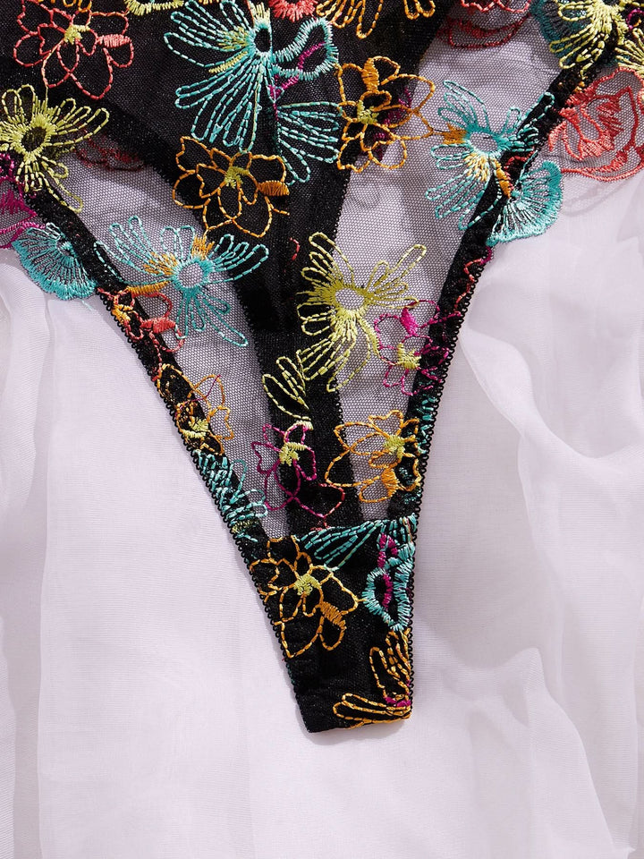 V neck hollow out embroidery cami bodysuit  | Festival Outfits Women