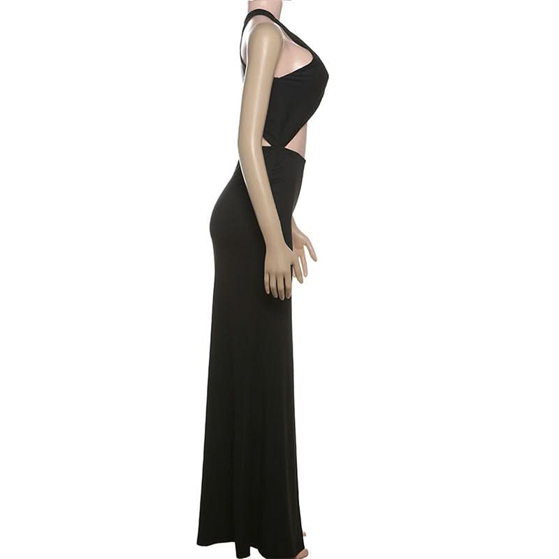 Hollow out cross front slit solid cut out maxi dress  | Festival Outfits Women