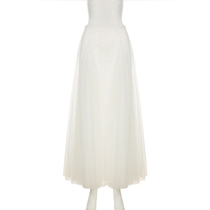 Mesh ruched solid maxi skirt  | Festival Outfits Women