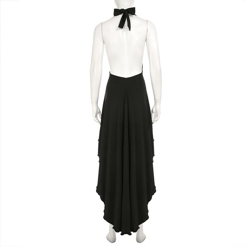 Backless self tie irregular solid maxi dress  | Festival Outfits Women